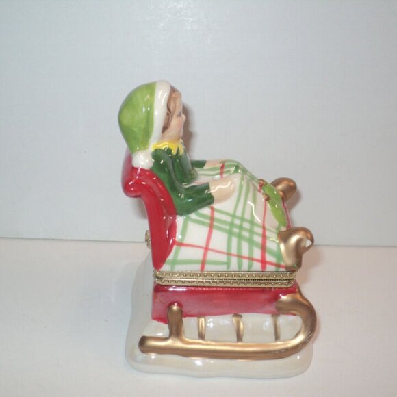 Mr. Christmas Music Box Ornament Boy on Sled, Deck the Halls 2014 Vintage 4 3/4" - Picture 4 of 5